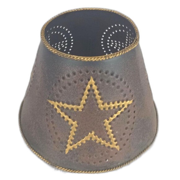 Metal Lamp Shade Candle Cover Brown Star Punched Tin Shade Adjustable Fit - Picture 1 of 9